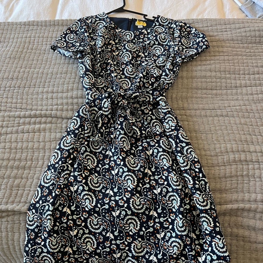 Navy Floral J Crew Dress with Tie Belt